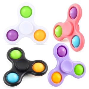 Three-arm fidget spinner with colorful pop-it silicone bubbles in four assorted colors
