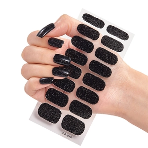 Black glitter nail polish wraps with silver shimmer finish model CS-040 for women