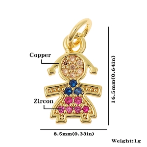 Detail of copper zircon girl pendant with measurements 16.5mm height and 1g weight