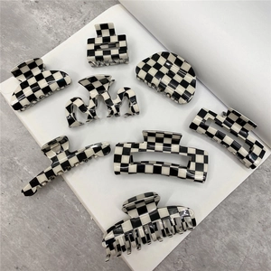 Checkerboard Hair Claw Clip Retro Acetate Shark Hairpin Large Non Slip Headwear Fashion Accessories For Women