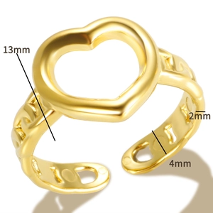 Golden open heart ring with textured pattern and dimensions 13mm width measurements