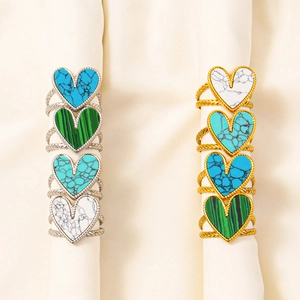 304 Stainless Steel Heart Ring Adjustable Twisted Band Artificial Turquoise Malachite Stone Minimalist Jewelry Women Men