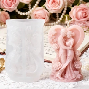 3D hartvormige siliconen mal met romantisch koppel reliëf voor DIY bruiloft kaarsen