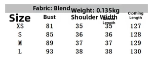 Size chart showing XS to L dimensions for lace patchwork floral print maxi dress