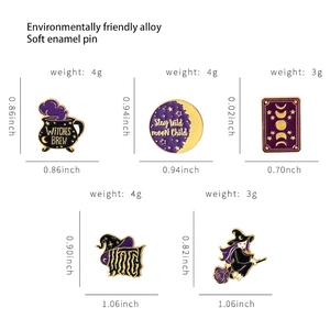 Halloween enamel pin set featuring witch brew potions and magic tarot symbols