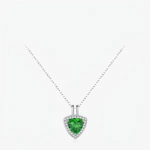 Geometric Triangle Green Zircon Pendant Necklace 925 Sterling Silver French Vintage Elegant Fine Jewelry For Women