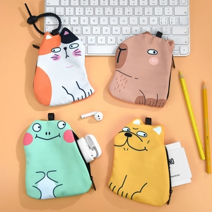 Cute Cartoon Animal Mini Coin Purse Portable Fabric Earphone Storage Bag With Hanging Loop Bag Charm For Lipstick Keys