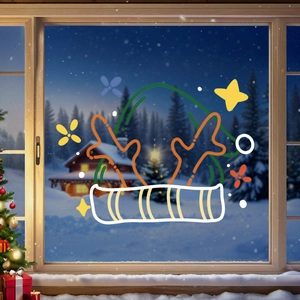 Christmas Reindeer Antler Window Sticker PVC Static Cling Double Sided Color Cartoon Festive Glass Door Decal Removable