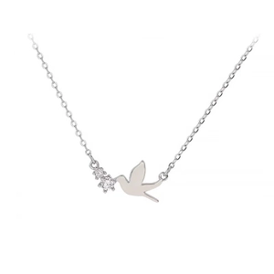 Elegant S925 sterling silver peace dove necklace with sparkling diamond-set bird pendant