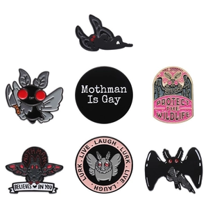 Set of 7 Mothman enamel pins in black and red, zinc alloy badges for backpacks