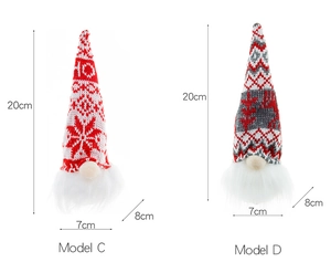 Detailed size chart for Christmas gnome ornaments with red and grey knitted patterns