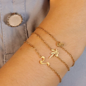 Three-piece 18k gold plated titanium steel chain set with pineapple and coconut charms