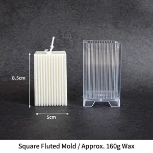 Detail of 8.5x5cm square ribbed candle mold and vertical striped wax candle