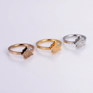 Double Layer Butterfly Ring For Women 316L Stainless Steel Simple Elegant Frosted Finish Matte Texture Jewelry