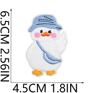 Cute duck embroidery patch with blue hat for children's clothing decoration 6.5cm