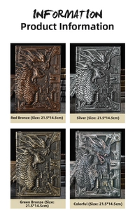 Detail of A5 PU leather notebook featuring 3D dragon and castle embossed designs in four colors