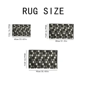 Size chart for geometric diatom mud bath mat in 40x60, 50x80 and 60x90 cm variants