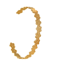 Bracelet jonc ouvert en acier inoxydable plaqué or 18K avec motif floral de fleurs