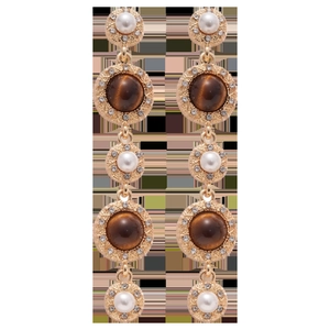 Vintage palace style drop earrings with pearls, tiger eye stones, and gold tassels