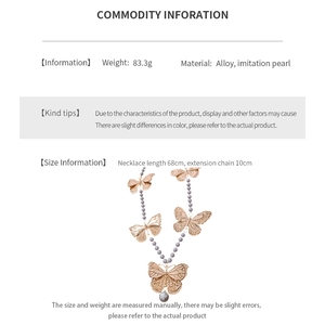 Detailed size specifications for the vintage butterfly pearl necklace with length details