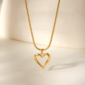 Minimalist gold hollow heart pendant necklace with high-polish finish for women