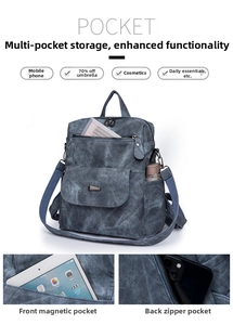 Blauer Canvas-Rucksack mit praktischen Mehrfachtaschen und Magnetverschluss-Details