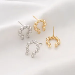 Double Loop Bead C Hoop Stud Earrings With 925 Sterling Silver Earring Post 14K Gold Plated Copper For DIY Jewelry