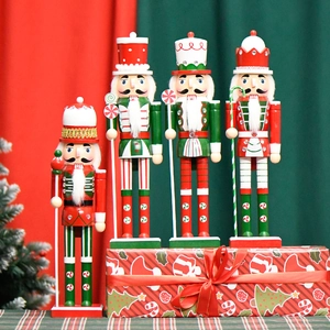 Set of four 38cm wooden nutcracker soldiers with candy theme for Christmas decor