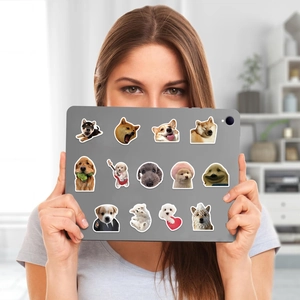 Waterproof funny dog meme stickers for laptop and luggage decoration on tablet surface