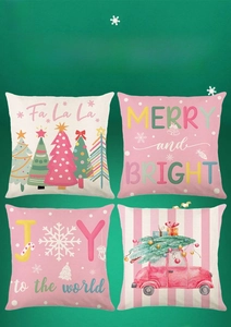 Set of four Christmas tree polyester throw pillow covers with festive holiday prints