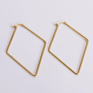 Minimalist geometric rhombus large hoop earrings in gold plated stainless steel