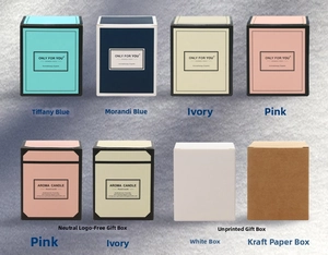 Detail view of colorful aromatherapy candle packaging boxes in various elegant matte shades