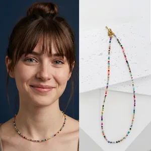 Collana Choker Con Perline Di Vetro Colorate Boho Arcobaleno Catena Della Clavicola Gioielli Di Moda Per Donne Ragazze Regolabile