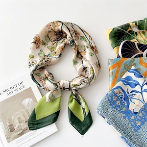 Satiny Satin Square Scarf Elegant Print Neck Wrap Fashion Hair Band For Women