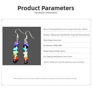 Detail of handmade seven-color chakra natural crystal stone earrings with silver hooks