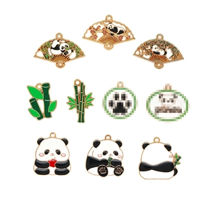 Set of 10 panda-themed enamel charms in gold finish for DIY earring and bracelet crafts