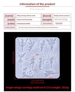 Detail view of angel wing earring silicone mold with precise dimensions and layout