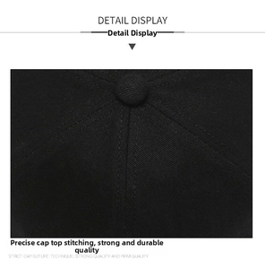 Close-up of six-panel stitching and twill fabric texture on a black street style cap
