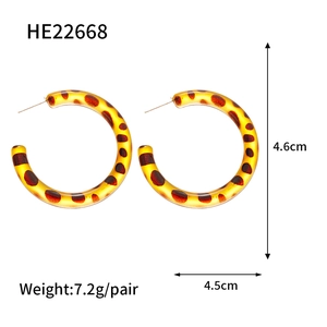 Detailed size specifications for leopard resin hoop earrings with dimensions 4.6cm by 4.5cm