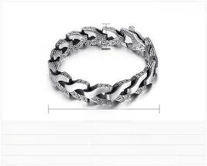 Detailed size specifications for punk dragon bone steel bracelet: 220mm length and 14mm width