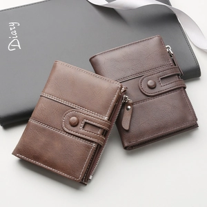 Minimalist ultra-light PU leather men's wallet with multiple card slots and secure zippers