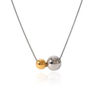 Collier chaîne serpent en acier inoxydable avec perles polies dorées et argentées
