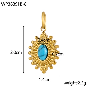 Bohemian gold stainless steel sunburst pendant with oval turquoise center stone inlay
