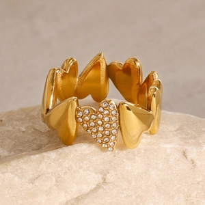 18k gold plated heart ring with zircon inlay on natural stone minimalist elegant design