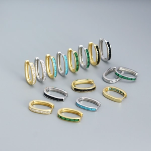925 Sterling Silver Hoop Earrings French Vintage U Shaped Colorful Zirconia Chic Huggie For Women