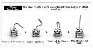 Detail showing flexible S925 silver needle on pearl earring bending and restoring shape