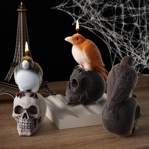 Halloween crow skull art candle molds, creative gothic raven resin plaster decor