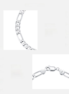 Macro shot of 925 sterling silver Figaro chain with lobster clasp and 925 hallmark