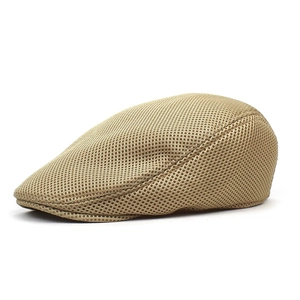 Breathable khaki mesh beret newsboy cap with adjustable side snap buckle for outdoors