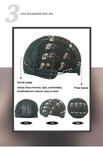 Detail of breathable rose net structure for synthetic long wavy ash wig with measurements